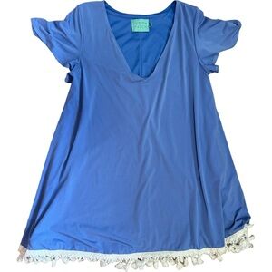 JUDITH MARCH Midi V-Neck Dress Size Medium with White Bottom Trim